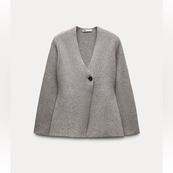 ZARA NWT WOOL BLEND PEPLUM KNIT BLAZER - Picture 8 of 9